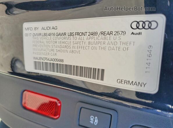 WAUENCF54JA005688 2018 AUDI A5 Синий Вид подкапотного пространства
