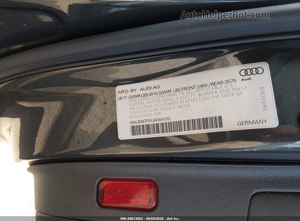 WAUENCF55JA044032 2018 AUDI A5 Gray Widok komory silnika