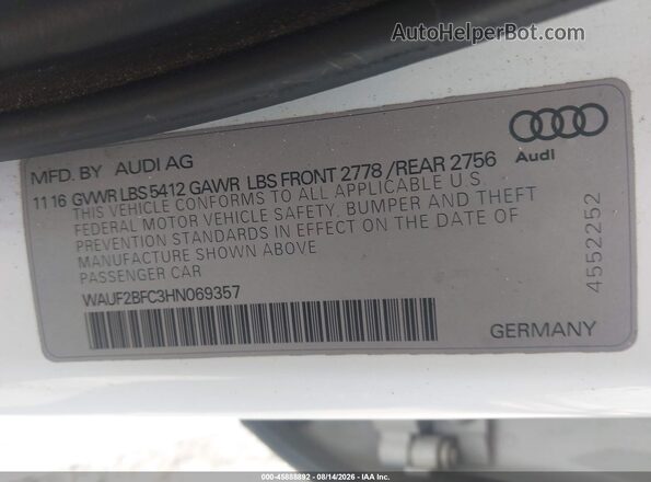 WAUF2BFC3HN069357 2017 AUDI A6 Белый Вид подкапотного пространства
