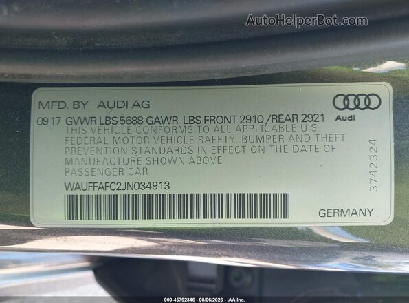 WAUFFAFC2JN034913 2018 AUDI S6 Gray ძრავის განყოფილების ხედი