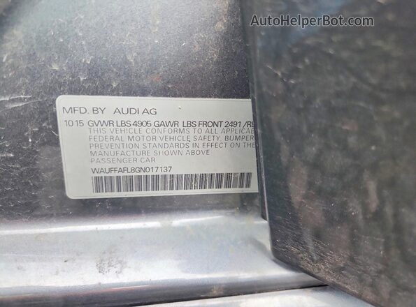 WAUFFAFL8GN017137 2016 AUDI A4 Серый Вид подкапотного пространства