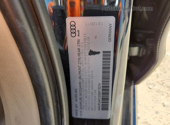 WAUFGAFC2GN013274 2016 AUDI A6 Gray Vista de la etiqueta del VIN