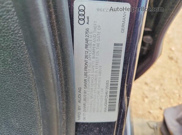 WAUG8AFC5HN125053 2017 AUDI A6 Black Vista de la etiqueta del VIN