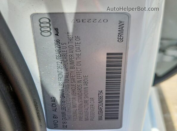 WAUG8AFC6JN088794 2018 AUDI A6 Белый Вид наклейки с VIN-кодом