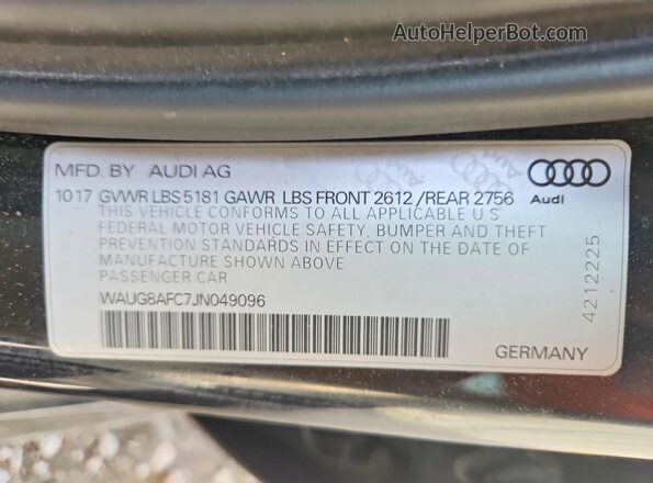 WAUG8AFC7JN049096 2018 AUDI A6 Black Widok naklejki z numerem VIN
