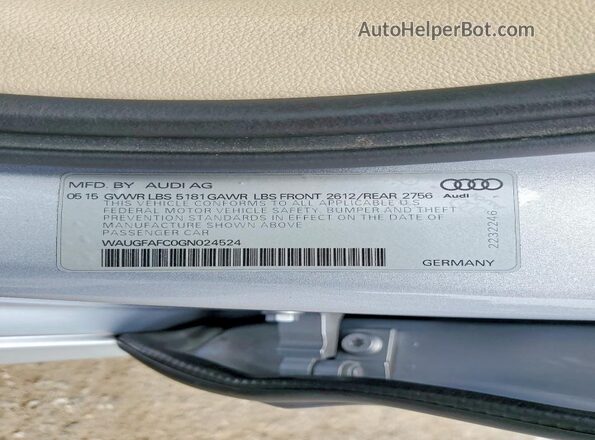 WAUGFAFC0GN024524 2016 AUDI A6 Gray Vista del compartimento del motor