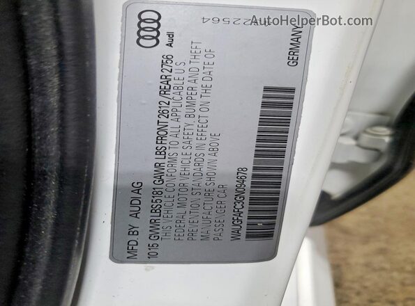 WAUGFAFC3GN094678 2016 AUDI A6 White Engine compartment view