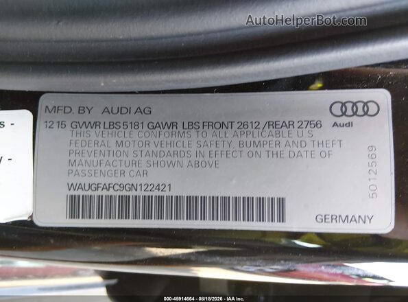 WAUGFAFC9GN122421 2016 AUDI A6 Black Widok komory silnika