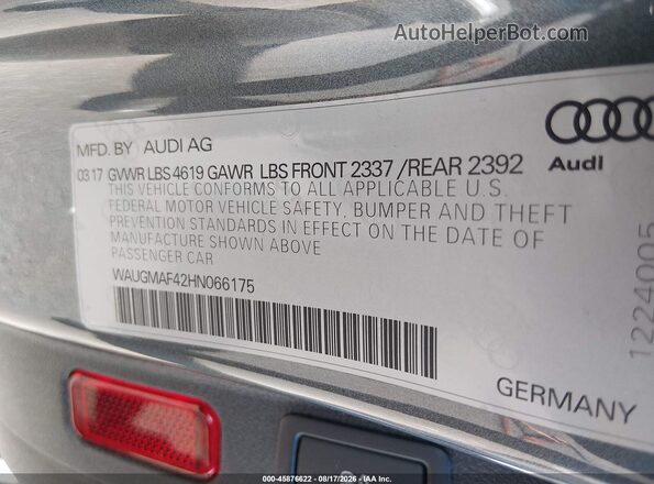 WAUGMAF42HN066175 2017 AUDI A4 Black Вид підкапотного простору