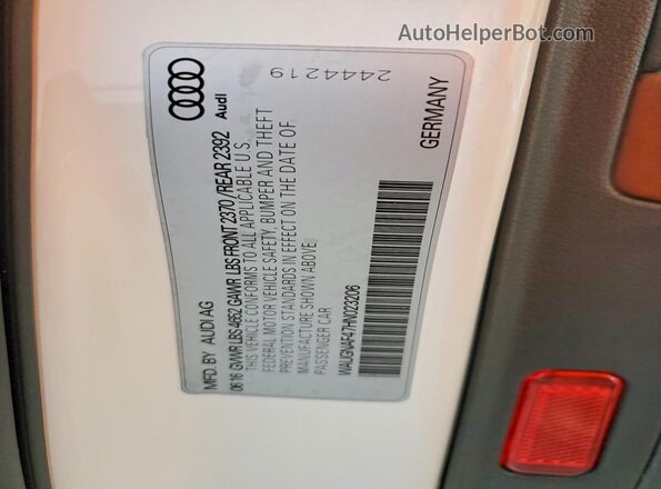 WAUGNAF47HN023206 2017 AUDI A4 White VIN კოდის სტიკერის ხედი