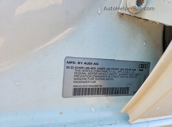 WAUGUDGYXNA088706 2022 AUDI A3 White Widok naklejki z numerem VIN