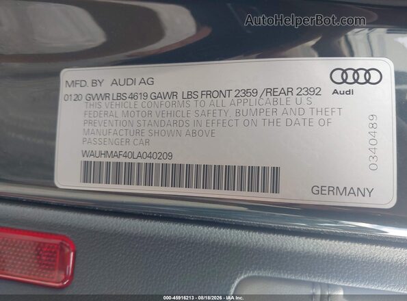 WAUHMAF40LA040209 2020 AUDI A4 Gray Widok komory silnika