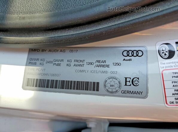 WAUJ2AFC4HN106937 2017 AUDI A6 White ძრავის განყოფილების ხედი