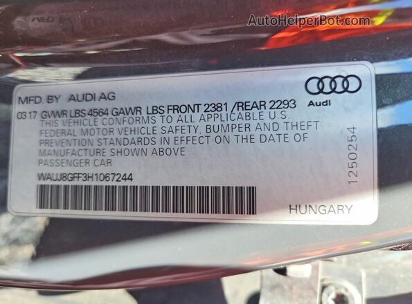 WAUJ8GFF3H1067244 2017 AUDI A3 Gray ძრავის განყოფილების ხედი