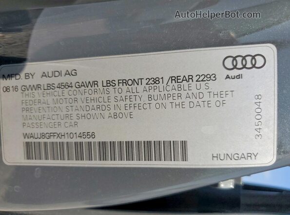 WAUJ8GFFXH1014556 2017 AUDI A3 Gray 