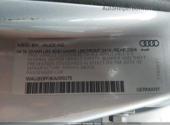 WAUJEGFF3KA095075 2019 AUDI A3 Silver Engine compartment view