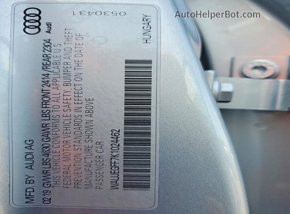 WAUJEGFF7K1024462 2019 AUDI A3 Silver Շարժիչի բաժամունքի տեսք