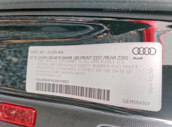 WAUKMAF46JN010501 2018 AUDI A4 Черный Вид подкапотного пространства