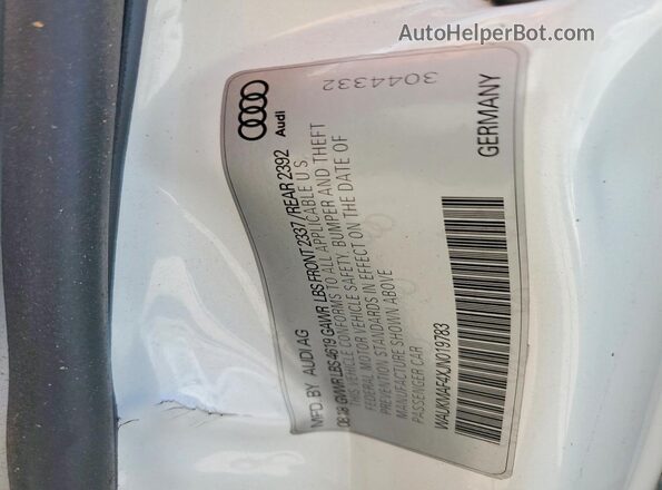 WAUKMAF4XJN019783 2018 AUDI A4 White Vista de la etiqueta del VIN
