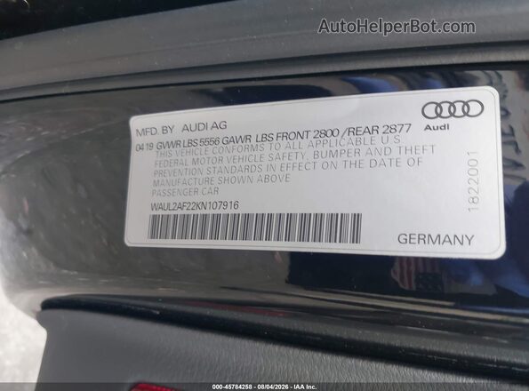 WAUL2AF22KN107916 2019 AUDI A6 Black Вид підкапотного простору