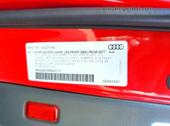 WAUL2AF25KN093171 2019 AUDI A6 Red Widok komory silnika