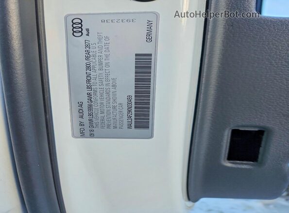 WAUL2AF29KN030459 2019 AUDI A6 White VIN կոդի պիտակի տեսք