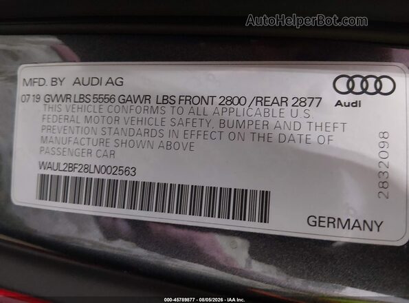 WAUL2BF28LN002563 2020 AUDI A6 Gray Widok komory silnika