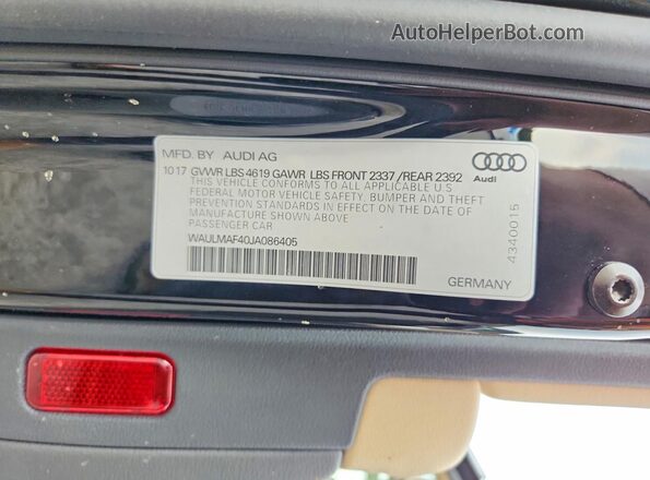 WAULMAF40JA086405 2018 AUDI OTHER Black Вид наклейки з VIN-кодом