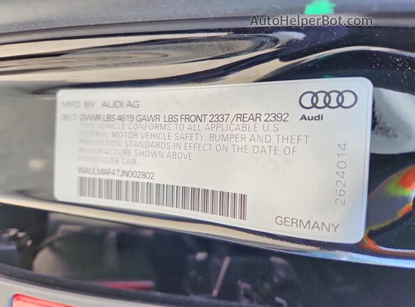 WAULMAF47JN002802 2018 AUDI A4 Black Engine compartment view