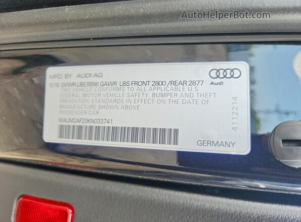 WAUM2AF20KN033741 2019 AUDI A6 Black Vista de la etiqueta del VIN