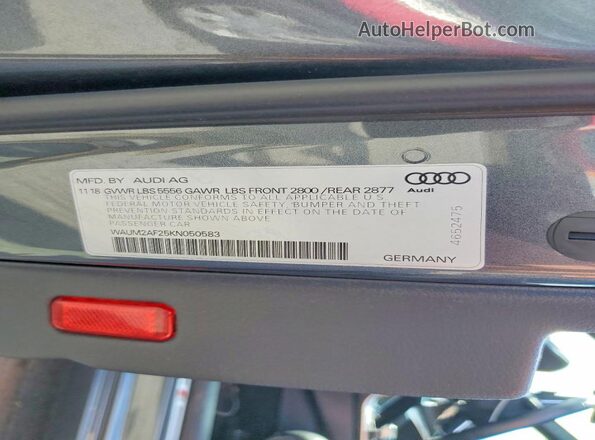 WAUM2AF25KN050583 2019 AUDI A6 Gray Շարժիչի բաժամունքի տեսք