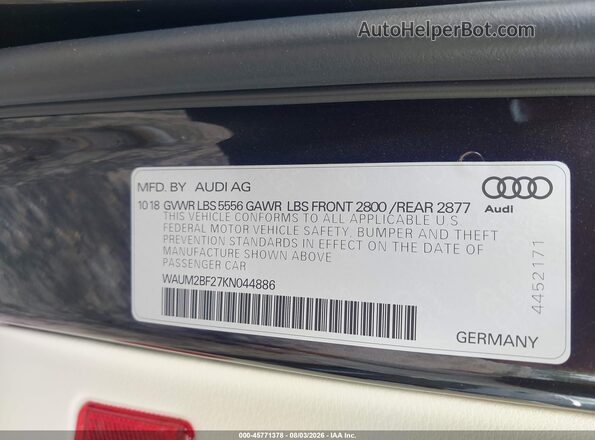 WAUM2BF27KN044886 2019 AUDI A6 Серый Вид подкапотного пространства