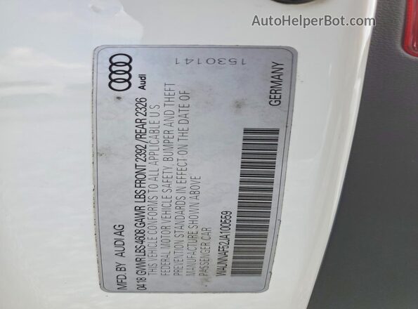 WAUNNAF52JA100559 2018 AUDI A5 White VIN կոդի պիտակի տեսք