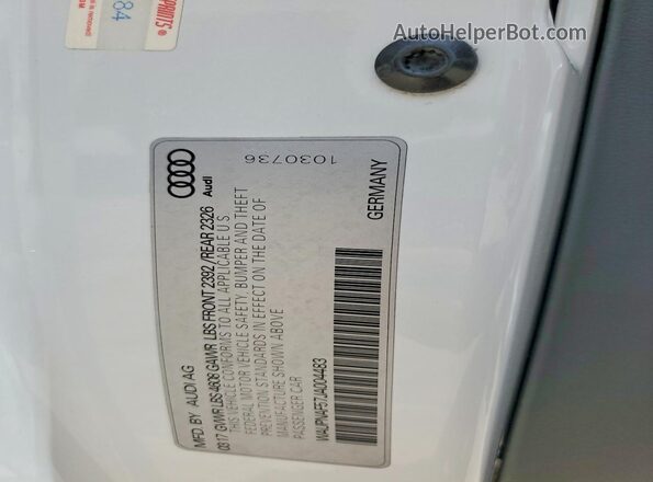 WAUPNAF57JA004483 2018 AUDI A5 White Vista de la etiqueta del VIN