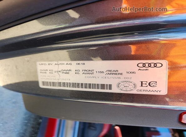 WAUR4AF54JA125273 2018 AUDI S5 Red Widok naklejki z numerem VIN