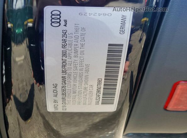 WAUS2AF28KN078983 2019 AUDI A7 Black VIN კოდის სტიკერის ხედი