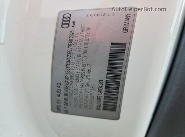 WAUTNAF51JA004963 2018 AUDI A5 White Vista del compartimento del motor