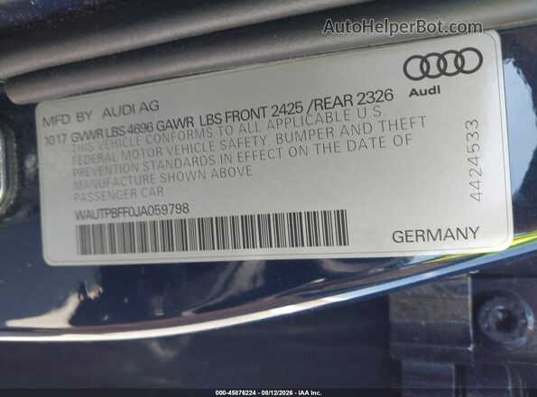 WAUTPBFF0JA059798 2018 AUDI A3 Blue Engine compartment view