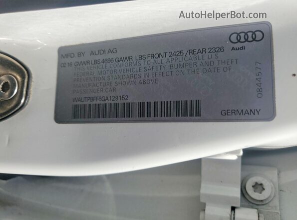 WAUTPBFF6GA129152 2016 AUDI A3 White Շարժիչի բաժամունքի տեսք