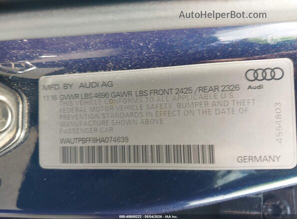 WAUTPBFF8HA074639 2017 AUDI A3 Blue Engine compartment view