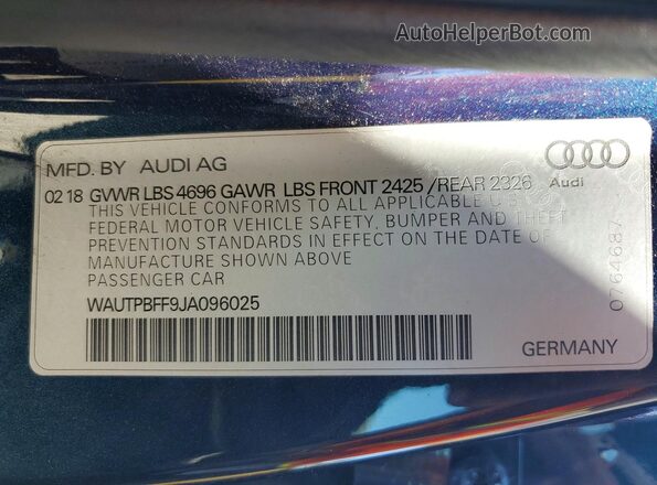 WAUTPBFF9JA096025 2018 AUDI A3 Blue Widok naklejki z numerem VIN