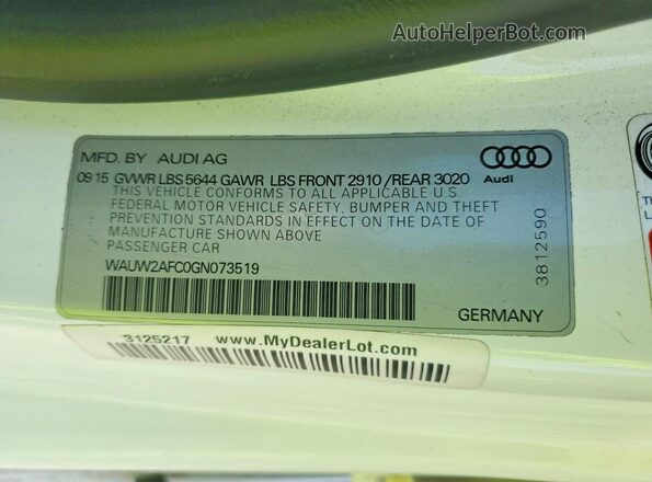 WAUW2AFC0GN073519 2016 AUDI S7 White Engine compartment view