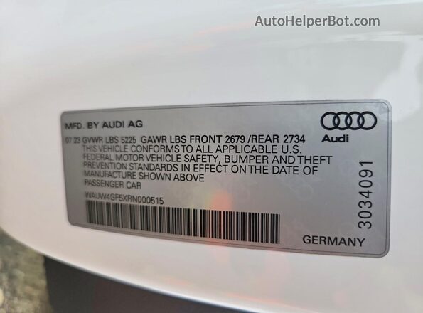 WAUW4GF5XRN000515 2024 AUDI S5 Белый Вид подкапотного пространства