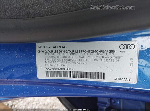 WAUWFAFC6HN040868 2017 AUDI S7 Blue Engine compartment view