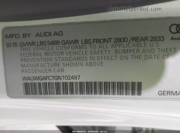 WAUWGAFC7GN102497 2016 AUDI A7 White Շարժիչի բաժամունքի տեսք