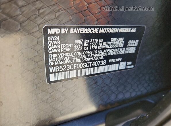 WB523CF00SCT40738 2025 BMW IX White VIN sticker view