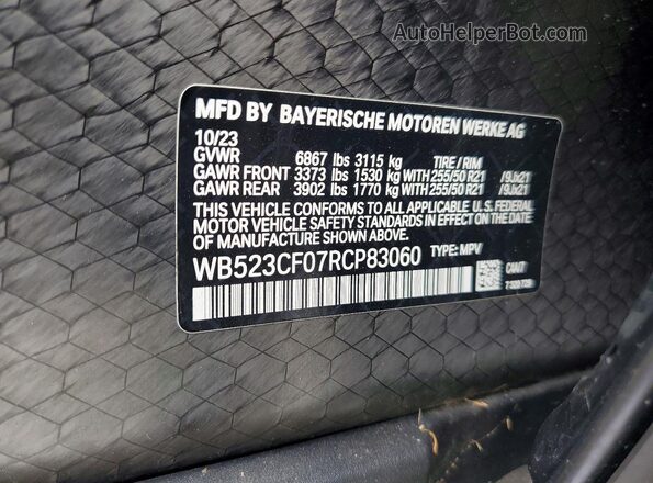 WB523CF07RCP83060 2024 BMW IX Gold VIN კოდის სტიკერის ხედი