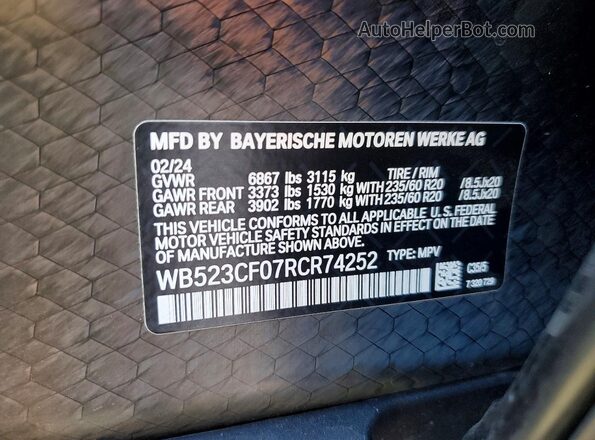 WB523CF07RCR74252 2024 BMW IX Teal Вид наклейки з VIN-кодом