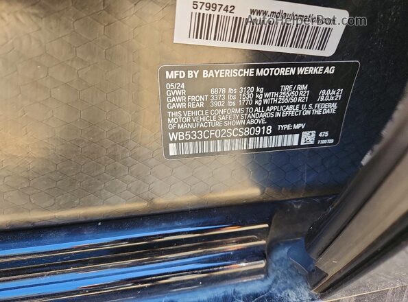WB533CF02SCS80918 2025 BMW IX Black Вид наклейки з VIN-кодом