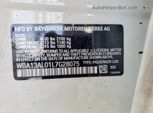WBA13AL01L7G28075 2020 BMW M2 White Engine compartment view